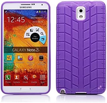 Galaxy Note 3 Case, Mobile 7 Flex Gel Tire Tread Pattern Rubber Case, Slim Fit For Samsung Galaxy Note 3 [PURPLE]- Retail Packaging