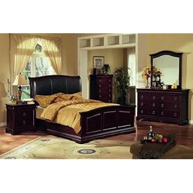 New 5 pc queen size wood bedroom set with leather padded headboard in dark brown finish