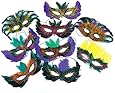50 (Fifty) Pack of Mardi Gras Masquerade Party Feather Fantasy Masks(Assorted Colors)