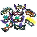50 (Fifty) Pack of Mardi Gras Masquerade Party Feather Fantasy Masks(Assorted Colors)