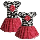 Bonnie Jean TODDLERS 2T-4T FUCHSIA-PINK BLACK WHITE ZEBRA PRINT FOIL DOT TIERED DROP WAIST Special Occasion Girl Party Dress