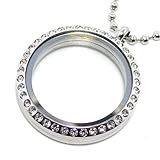 Jewelry Monster 30mm Living Floating Charm Memory Locket Necklace - Genuine 316 Surgical Grade Stainless Steel w/ Crytals - Strong Secure Easy to Use Magnetic Closure