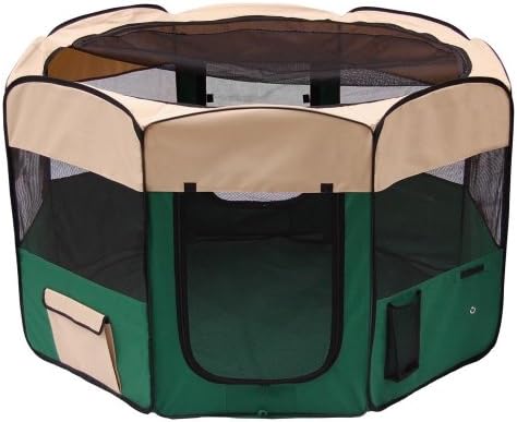 Pet Playpen 2 Door Exercise Kennel Soft Tent Puppy Dog Crate - 3 Sizes and 4 Colors! (Green, Large)