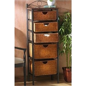 Wicker Five - drawer Storage Unit, 52Hx18Wx13D, BLACK BROWN by 