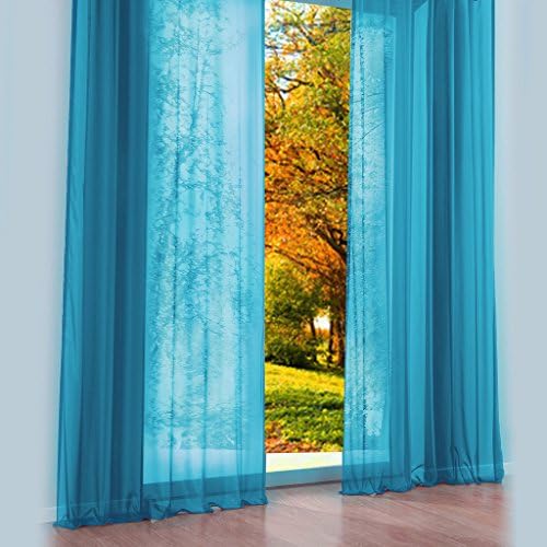 HongYa Windows Curtain Sheer Transparent 1pcs Pole Top Panel W*H 55*94" Lake Blue