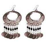 Handcrafted Black Beaded Crescent Waterfall Drop Earring