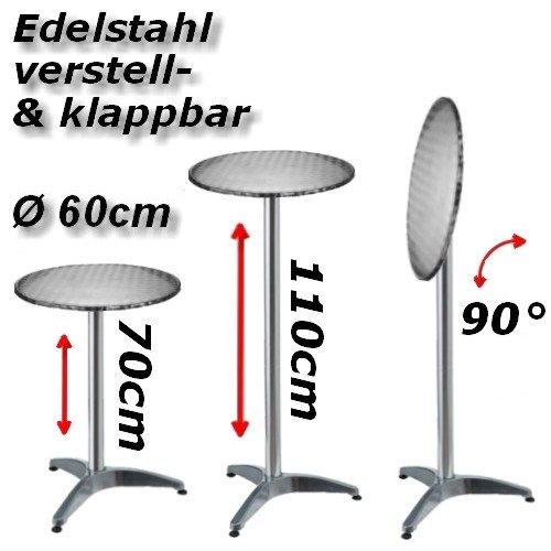 ALU Bistrotisch, Stehtisch, Bartisch, Tisch, Gartentisch, Partytisch, Alutisch höhenverstellbar, kippbar, Ø ca. 60 cm – VERSANDKOSTENFREI -