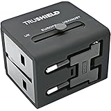 TruShield Universal WorldWide International All-in-One Travel Adapter Adaptor Wall Power Plug Charger, Dual USB Port, For USA UK EU AUS, With Black Stylish Pouch