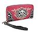 Rhinestone Skull Mock Croc Embroidered Zip Around Wallet