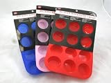 12 Cup Silicon / Silicone Muffin Tray Cupcake Cake Cases, moulds. Available in pink, blue or red.