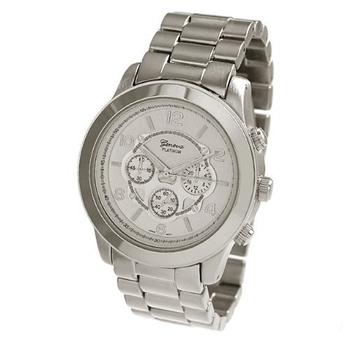 Geneva Platinum 9158 Women's Decorative Chronograph-style Link Watch-SILVER