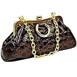 CROCODILE EMBOSSED BROWN HANDBAG CLUTCH W/CHAIN