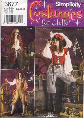 Simplicity Sewing Pattern 3677 - Use to Make - Adult Pirate Costume - Misses Sizes 6, 8, 10, 12