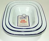Falcon Traditional Pie Dish Set, Classic Enamel White with Blue Rolled Rims