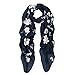 Premium Elegant Lace Floral Embroidered Scarf, Navy