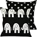 Midnight Safari Collection - Decorative Throw Pillow Cover - Elephants and Polka Dots - Black and White Hues - 1 Pillow Cover