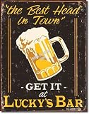 PERSONALIZED 16 Retro LUCKY'S BAR Collectible Tin Home Bar Sign BEER MUG