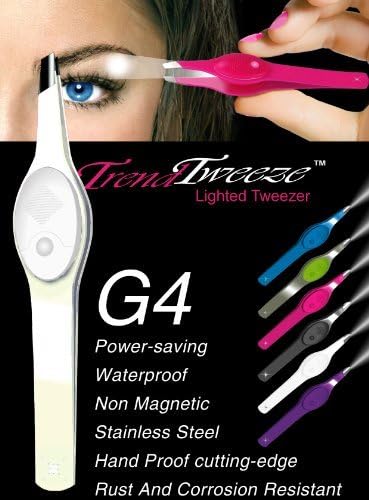 Tweezers Stainless Steel G4 Waterproof LED Lighted Precision Tweezer Basic White + Replacement Light Battery in Tube Case