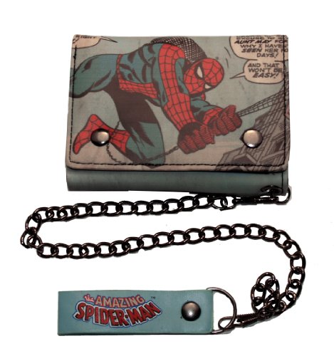  Spiderman Marvel Comics Page Trifold Wallet With Chain
