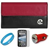 Red & Black Portola Leather Carrying Holster with Fixed Belt-Clip and Magne ....