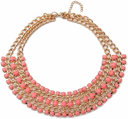 Fashion Gold Chain Salmon Crystal Choker Chunky Bib Statement Necklace