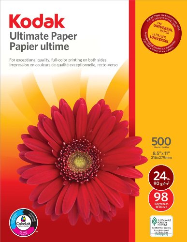Kodak Ultimate Paper for Inkjet or Laser Printers, 24 lb. Weight, SFI Certified, Uncoated, 500 Sheets, 1 Ream, 83200