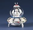 8" Retro Musical Decorative Spaceship with Christmas Snowman Robot