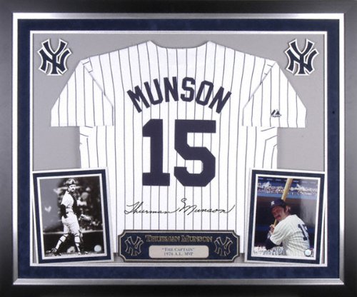 Thurman Munson New York Yankees Deluxe Framed Majestic Cooperstown Jersey