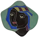 13 MARA Collectible Stoneware ODD SHAPED DINNER PLATE Abstract Faces GREEN Design
