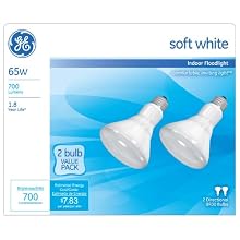 GE Lighting 18011 65-Watt Soft White Reflector Flood BR30 Light Bulb, 2-Pack