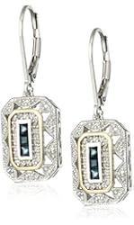 Sterling Silver, 14k Yellow Gold, and Gemstone Art Deco-Style Drop Earrings with Diamond Accents (0.13 cttw, I-J Color, I2-I3 Clarity)