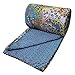 Kantha Stitch Gudri Floral Home Décor Pattern Blue Queen Size Handmade Quilt 107 X 92