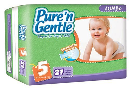 Pure 'n Gentle Diapers for Boys & Girls, X-Large Size 5, Over 27 Pounds (180-Total Diapers), 30-Count Packages (Pack of 6)