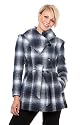 Blue Check Wool Single Breasted Mid Length Coat
