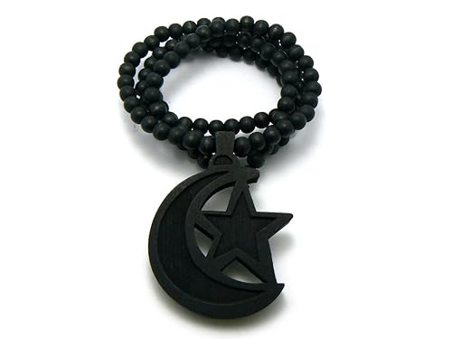 Islamic Black Crescent Moon Wood Emblem Pendant