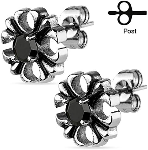 316L Surgical Stainless Steel Pair of Celtic Cross with Centered Black Cz Stud Earring, Friction Back Post, Earring Diameter of 11.3MM