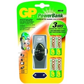 GP - PowerBank M510 Chargeur 3 heures - 4 piles rechargeables AA / 2500 mAh NiMH - Gris
