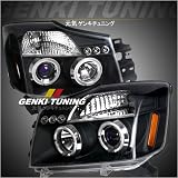 Genki Tuning - 2004 2005 2006 Nissan Titan Armada Dual Halo LED JDM Black Housing Projector HeadLights HeadLamps Head Lights Lamps 04 05 06