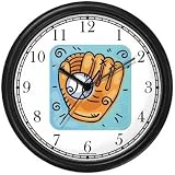 Baseball Mitt or Glove and Ball Theme Wall Clock by WatchBuddy Timepieces (Black Frame)