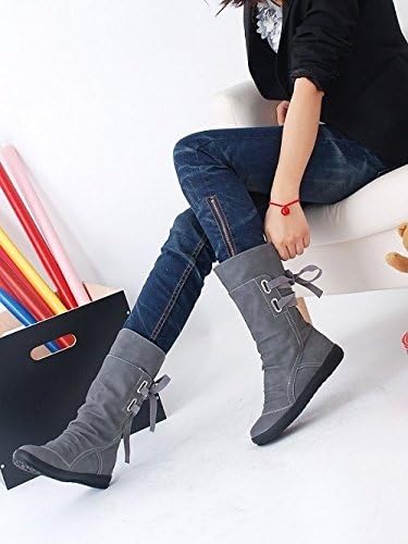 Jierly Fashion Women Snow Boots Round Toe Lace Up Leather Boots Wedges Winter Shoes Black 11