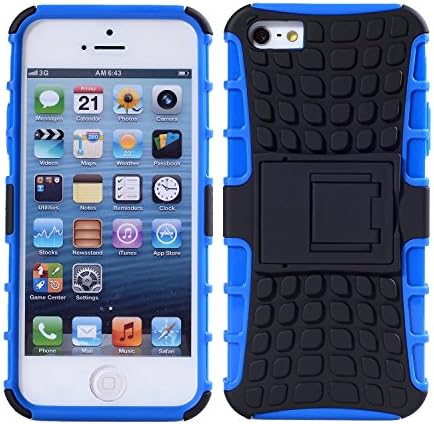 iPhone 5s Case, 2 in 1 Dual Layers Heavy Duty Hard Soft Hybrid Rugged Protective Case with Foldable Kickstand for Apple iPhone 5 / 5s (Blue)