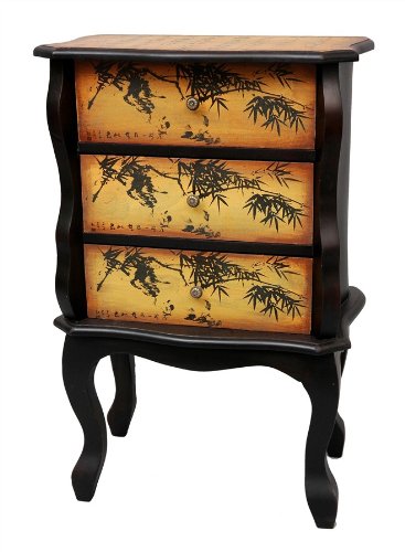 3-Drawer Curvy Cabinet w Hand Painted Bamboo Design