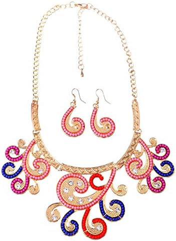 Qiyun (TM) Chinese Antique Vintage Twisted Flower Floral Collar Bib Necklace Earrings Set