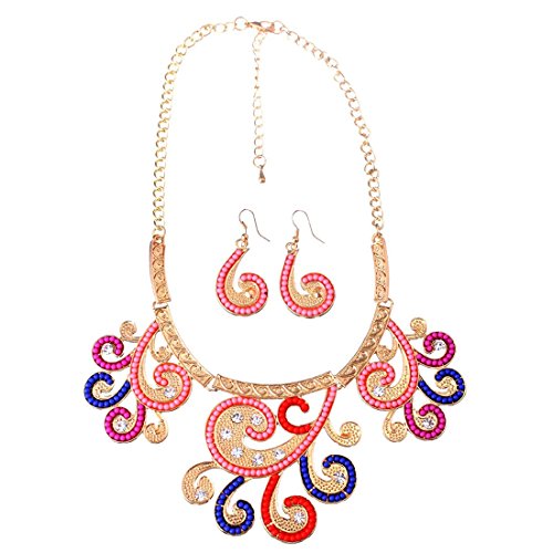 Qiyun (TM) Chinese Antique Vintage Twisted Flower Floral Collar Bib Necklace Earrings Set