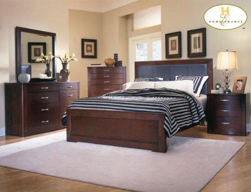 Home Elegance Contemporary 5 Piece Bedroom with Bow Fronts Featuring Chest Espresso finish 890-1-9