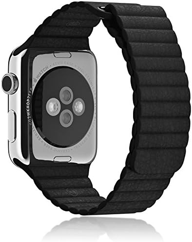 Apple Watch Band 42mm Leather Loop, IMPROVED DESIGN, by Moxio, Adjustable Magnetic Closure, Most Durable and Soft, No Buckle Needed, Replacement Apple Watch Band, (Leather Loop Black)