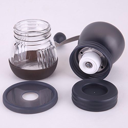 Sanvey Black Advanced Ceramic Coffee Hand Crank Manual Grinder with Lid and Cleaning Brush
