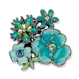 1928 Boutique Black-plated Green & Teal Crystals Enameled Flowers Stretch Ring