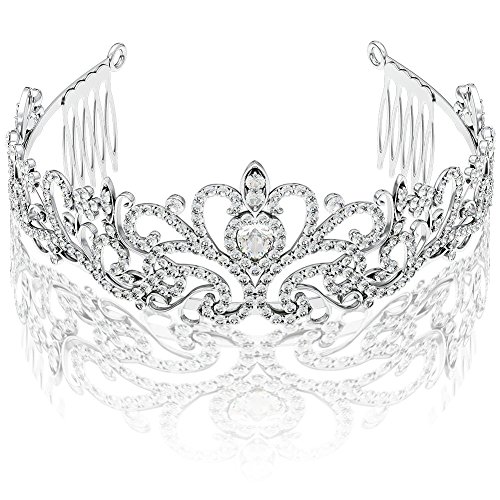 Silver princess tiara with comb & ribbon loop - for…