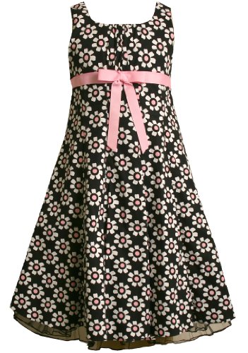 Bonnie Jean Girls 7-16 BLACK PINK WHITE DAISY PRINT FIT-N-FLARE EMPIRE WAIST Special Occasion Wedding Flower Girl Easter Pageant Party Dress